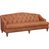 Brody Sofa in Tufted Ludlow Sesame Leather & Dark Brown Wood